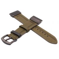 eses Curea din piele pentru Garmin - Kaki cu cusături negre, QuickFit 26 mm