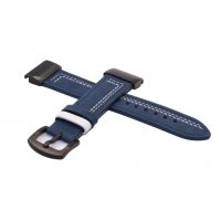 eses Curea din piele pentru Garmin - Albastru cu cusături albe, QuickFit 26 mm