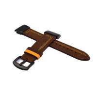 eses Curea din piele pentru Garmin - Maro cu cusături galbene, QuickFit 26 mm