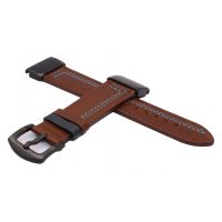 eses Curea din piele pentru Garmin - Maro cu cusături albastre, QuickFit 26 mm