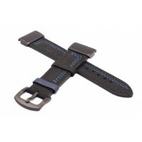 eses Curea din piele pentru Garmin - Neagra cu cusaturi albastre, QuickFit 22 mm