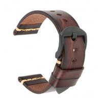 Brățară vintage din piele - Maro, 22 mm