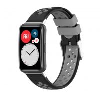 Brățară din silicon perforat pentru Huawei Watch Fit și Huawei Watch Fit New - Negru și gri