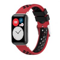 eses Curea din silicon cu orificii pentru Huawei Watch Fit si Huawei Watch Fit New - Rosu negru