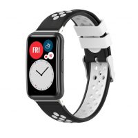 eses Curea din silicon cu orificii pentru Huawei Watch Fit si Huawei Watch Fit Nou - Alb-negru
