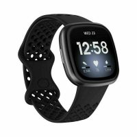 eses Curea din silicon cu orificii pentru Fitbit Versa 3 si 4, Sense 1 si 2 - Marimea S, neagra