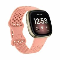 eses Curea din silicon cu gauri pentru Fitbit Versa 3 si 4, Sense 1 si 2 - Marimea S, roz inchis