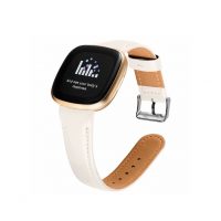 eses Curea din piele pentru Fitbit Versa 3 și 4, Sense 1 și 2 - Albă cu cusături