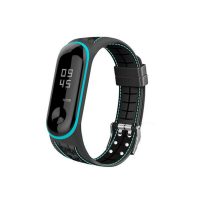 Curea din silicon eses pentru Xiaomi Mi Band 5 și Xiaomi Mi Band 6 - Negru cu relief și cusături albastre