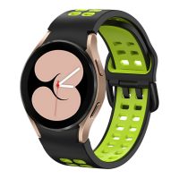 Curea perforată din silicon cu două rânduri de brățări eses pentru Samsung Galaxy Watch 4, 5, 6, 7 - Negru verde, 20 mm
