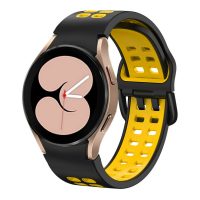 Curea perforată din silicon cu două rânduri eses pentru Samsung Galaxy Watch 4, 5, 6, 7 - Negru Galben, 20 mm