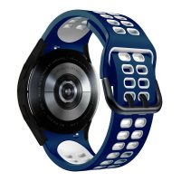 Curea perforată din silicon cu două rânduri eses pentru Samsung Galaxy Watch 4, 5, 6, 7 - Albastru închis alb, 20 mm