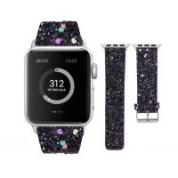 Brățară din piele cu paiete pentru Apple Watch - Neagră 42mm, 44mm, 45mm, 49mm