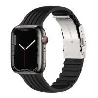 Curea din silicon eses pentru Apple Watch cu cataramă metalică - Negru 42mm, 44mm, 45mm, 49mm