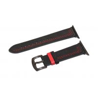 Curea din piele eses pentru Apple Watch - Neagră cu model roșu 42mm, 44mm, 45mm, 49mm