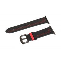 Curea din piele eses pentru Apple Watch - Curea din piele eses pentru Apple Watch - Neagră cu model roșu 38mm, 40mm, 41mm