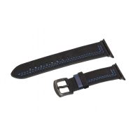 Curea din piele eses pentru Apple Watch - Neagră cu model albastru 38mm, 40mm, 41mm