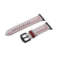 Curea din piele eses pentru Apple Watch - Albă cu model roșu 38mm, 40mm, 41mm