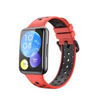 Curea din silicon cu găuri pentru Huawei Watch Fit 2 - Roșu-negru