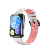 Curea din silicon cu găuri pentru Huawei Watch Fit 2 - Alb roz