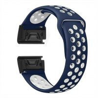 Curea perforată din silicon eses pentru Garmin - Albastră și albă, QuickFit 20 mm