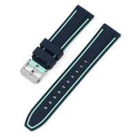 Curea din silicon eses cu dungi bicolore - Albastru închis mentă, 22 mm