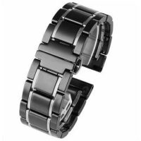 eses Ceramica brățară - Negru cu dungi argintii, 22 mm