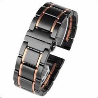 eses Ceramica brățară - Negru cu dungi roz aurii, 22 mm