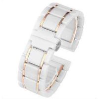 eses Ceramica brățară - Alb cu dungi roz aurii, 22 mm