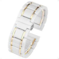 eses Ceramica brățară - Alb cu dungi aurii, 22 mm