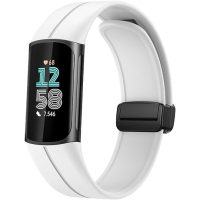 brățară din silicon cu cataramă magnetică pentru Fitbit Charge 5 și 6 - Alb