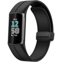 brățară din silicon cu cataramă magnetică pentru Fitbit Charge 5 și 6 - neagră
