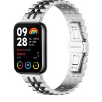 brățara metalică pentru Xiaomi Redmi Watch 4, Smart Band 8 Pro și 9 Pro - argintie cu bandă neagră