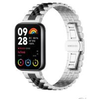 brățara metalică pentru Xiaomi Redmi Watch 4, Smart Band 8 Pro și 9 Pro - argintie cu bandă neagră