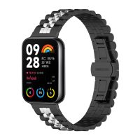 brățara metalică pentru Xiaomi Redmi Watch 4, Smart Band 8 Pro și 9 Pro - neagră cu bandă argintie
