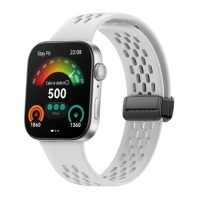 Brățară din silicon perforată cu cataramă magnetică pentru Huawei Watch Fit 3, 4 și 4 Pro - Alb
