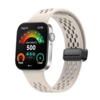 Brățară din silicon perforată cu cataramă magnetică pentru Huawei Watch Fit 3, 4 și 4 Pro - Bej