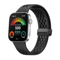 Brățară din silicon perforată cu cataramă magnetică pentru Huawei Watch Fit 3, 4 și 4 Pro - Neagră