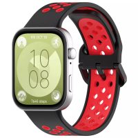 Brățară din silicon perforată pentru Huawei Watch Fit 3, 4 și 4 Pro - Negru cu roșu