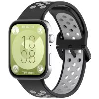 Brățară din silicon perforată pentru Huawei Watch Fit 3, 4 și 4 Pro - Negru cu gri