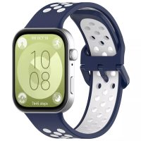 Brățară din silicon perforată pentru Huawei Watch Fit 3, 4 și 4 Pro - Alb cu albastru
