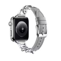 Brat Koș din Piele cu Lanț pentru Apple Watch - Gri, 38mm, 40mm, 41mm