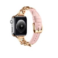 Brat Koș din Piele cu Lanț pentru Apple Watch - Roz deschis, 38mm, 40mm, 41mm