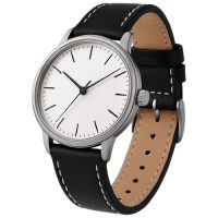 eses Curea din piele - Neagra cu cusaturi albe un cleste dublu, 22 mm