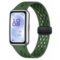 Brățară perforată din silicon eses cu cataramă magnetică pentru Huawei Band 11 și Huawei Band 11 Pro - Verde