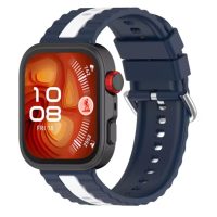 eses Curea din silicon cu dungi pentru Huawei Watch Fit 3, 4, 4 Pro, 5 și 5 Pro - Albastru-alb