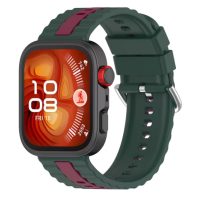 eses Curea din silicon cu dungi pentru Huawei Watch Fit 3, 4, 4 Pro, 5 și 5 Pro - Verde-roșie