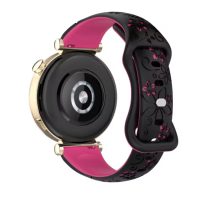 eses Brățară din silicon cu model floral - Neagră cu roz intens, 20 mm