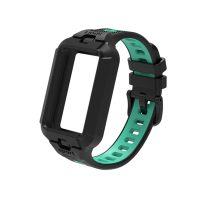 Brățară din silicon cu ramă pentru Honor Band 9, 10 și 11 - Negru-albastru