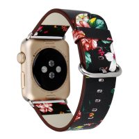 escală din piele florală pentru Apple Watch - Negru 42mm, 44mm, 45mm, 49mm